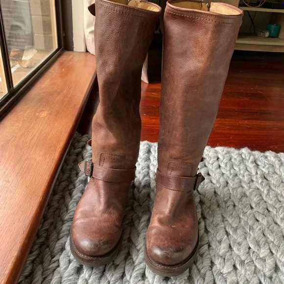 Authentic Frye Veronica buckled tall brown leather boots size 7 US - Picture 4 of 8